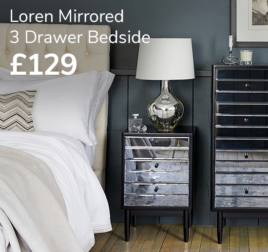 Loren Mirrored 3 Drawer Bedside